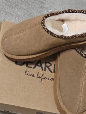 Bearpaw Women’s Chestnut Suede Slip-On Slippers Size 8 New